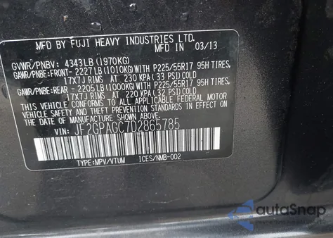 2013 Subaru Xv Crosstrek 2.0I Limited из США, поврежденный, VIN JF2GPAGC7D2865785